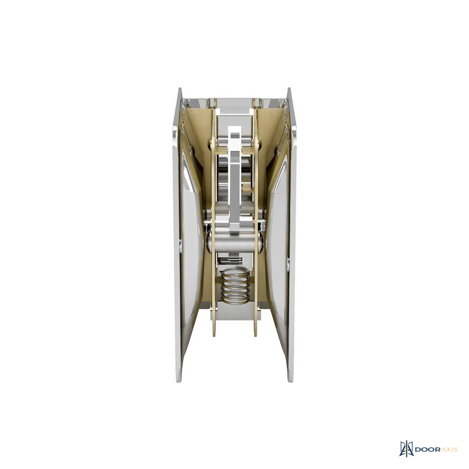Door Axis 3-1/4 in Pocket Door Pull with Privacy Lock, Polished Chrome - panel and glazing detail