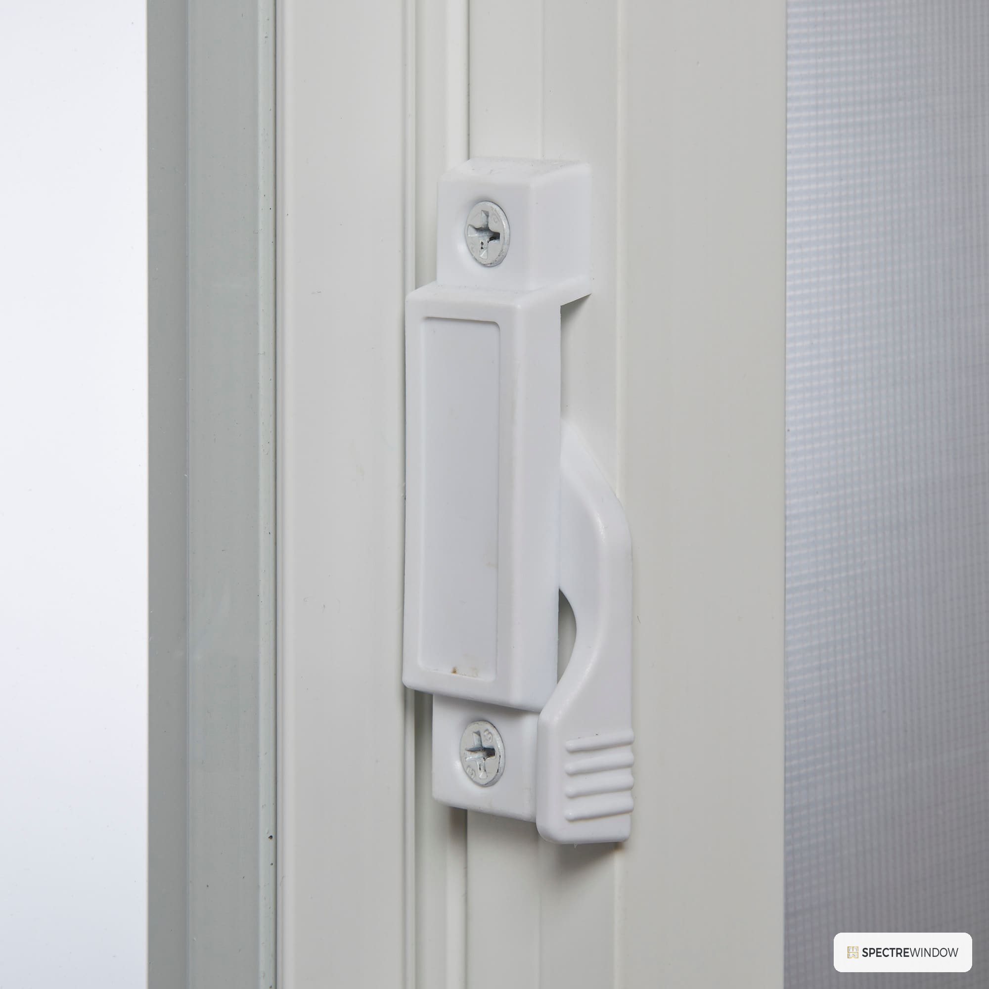 Spectre Window 35.5 in. x 35.5 in. Vinyl Utility Sliding Window with Half Screen - frame and hardware detail