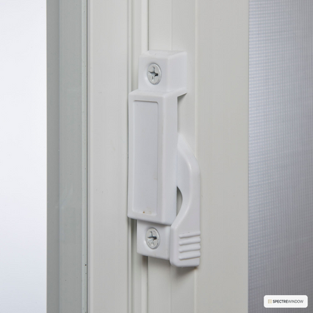Spectre Window 35.5 in. x 35.5 in. Vinyl Utility Sliding Window with Half Screen - frame and hardware detail