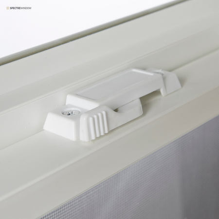 Spectre Window 23.5 in. x 29.5 in. Vinyl Single Hung Utility Window, Single Pane - frame and hardware detail