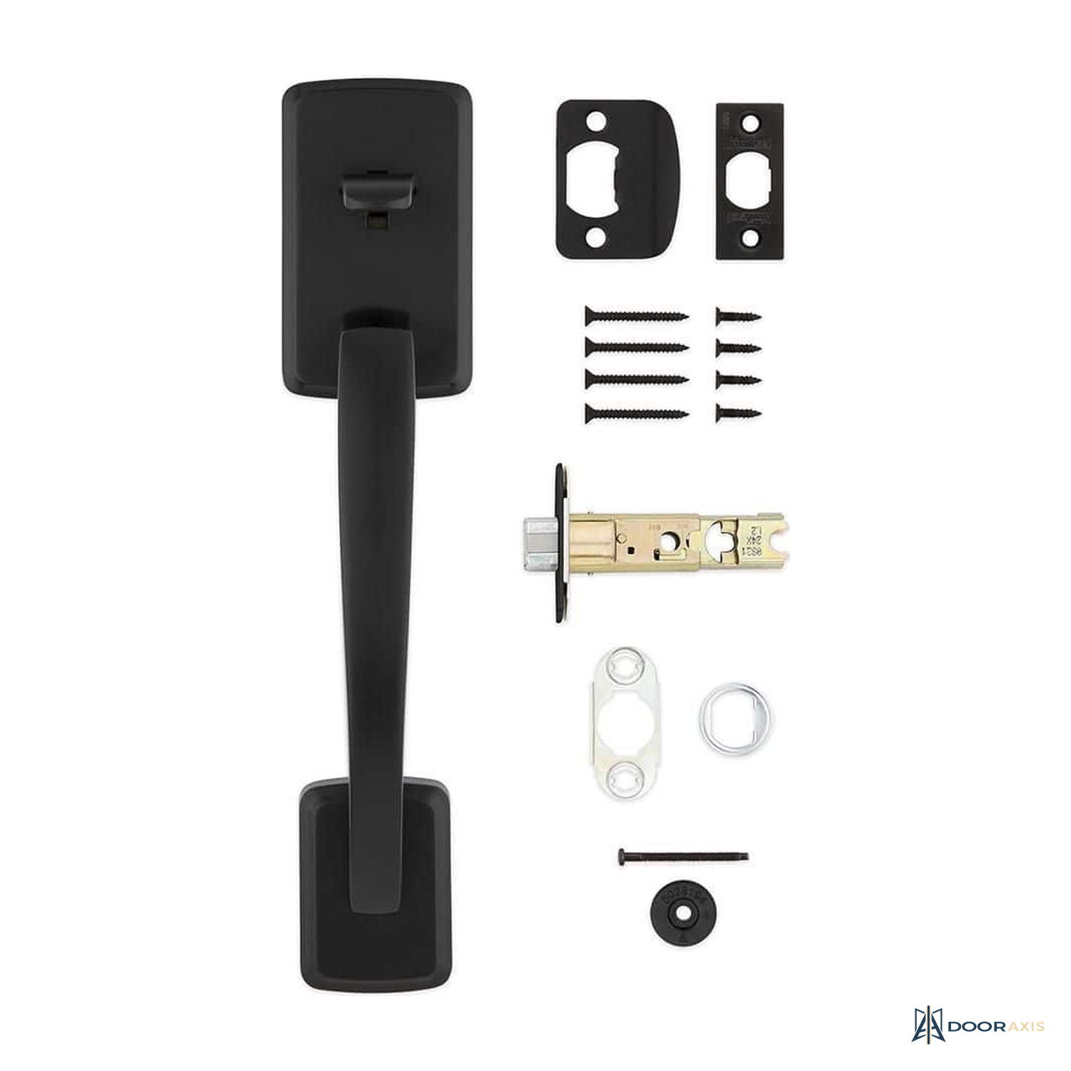 Door Axis Matte Black Exterior Grip Door Handleset - panel and glazing detail