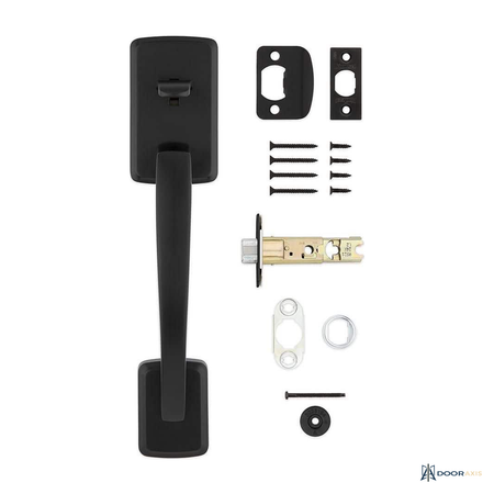 Door Axis Matte Black Exterior Grip Door Handleset - panel and glazing detail