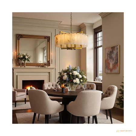 Light Archon Alba 24 in. 8-Light Round Chandelier with Alabaster-Style Shades, Brushed Gold - construction detail
