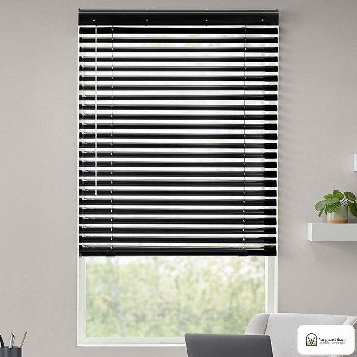 Vanguard Shade 2 in. Vinyl Blind, Corded, Custom Cut Width - detail view