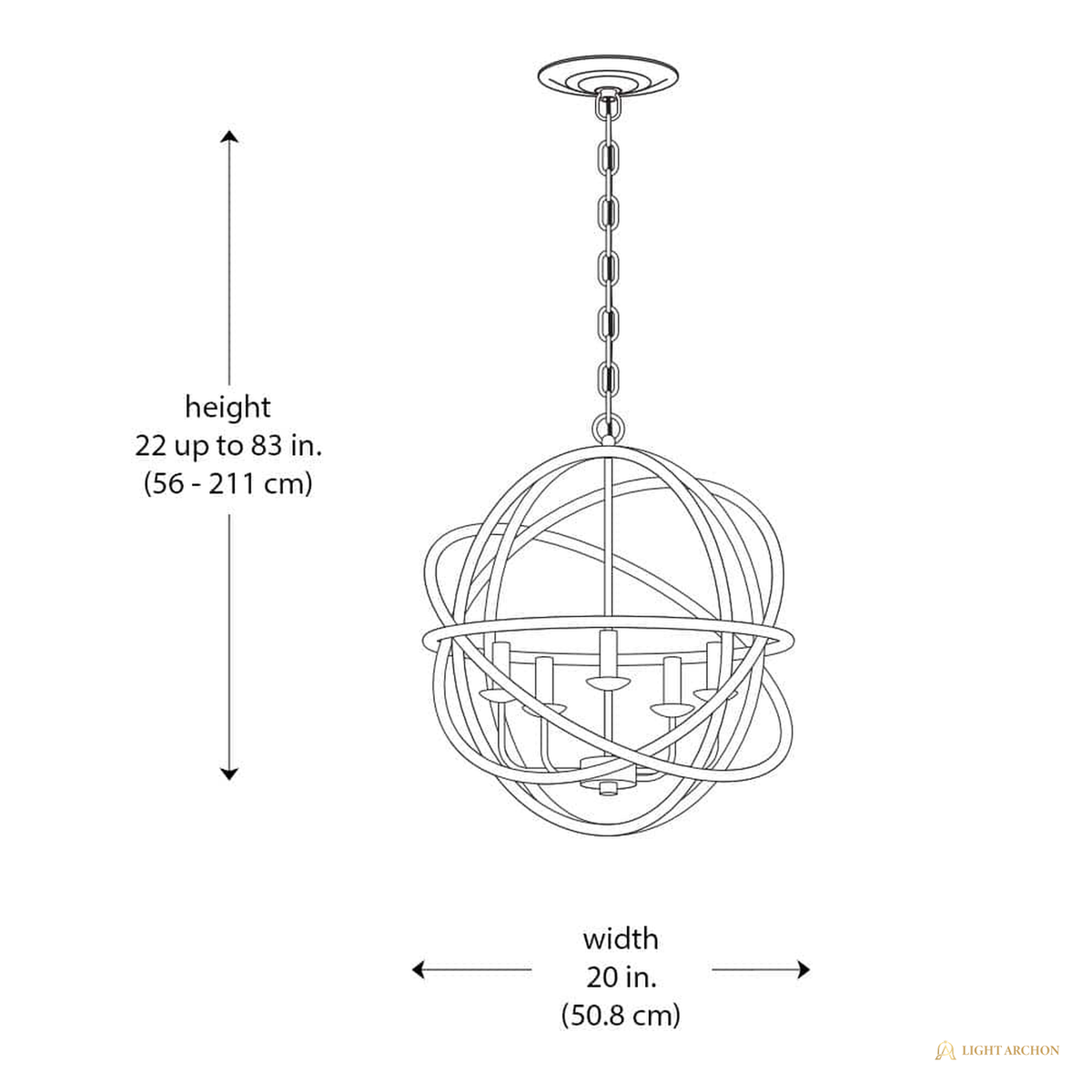 Light Archon Orbis 20 in. 5-Light Black Chandelier with Caged Orb Shade - construction detail