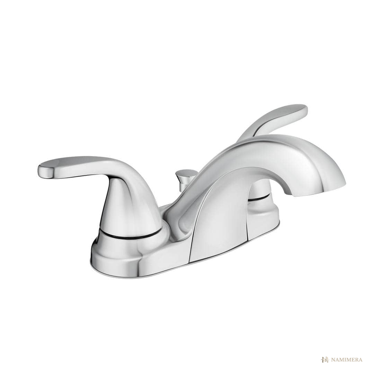 Namimera 4 in. Centerset Double-Handle Low-Arc Bathroom Faucet with Drain, 1.2 GPM, Brushed Nickel - ch finish