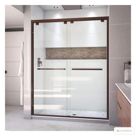 Namimera 56 to 60 in. W x 76 in. H Frameless-Look Bypass Sliding Shower Door with Clear Glass, Matte Black - orb finish