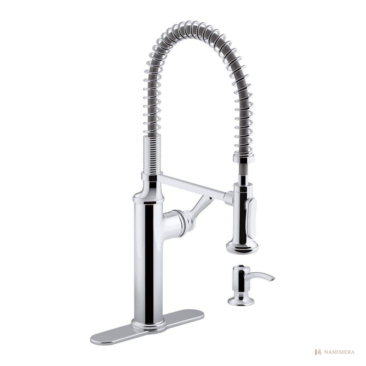 Namimera Semi-Professional Spring-Spout Pull-Down Kitchen Faucet, 1.5 GPM, Stainless - pc finish
