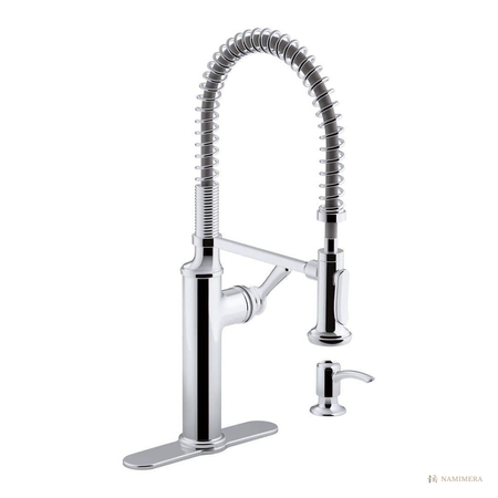 Namimera Semi-Professional Spring-Spout Pull-Down Kitchen Faucet, 1.5 GPM, Stainless - pc finish