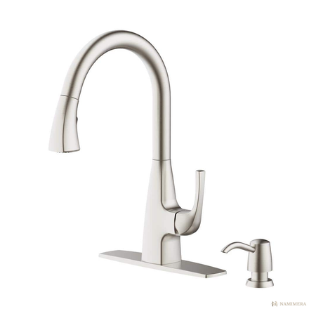 Namimera Single-Handle Pull-Down Kitchen Faucet with Soap Dispenser, 1.75 GPM, Chrome - ss finish