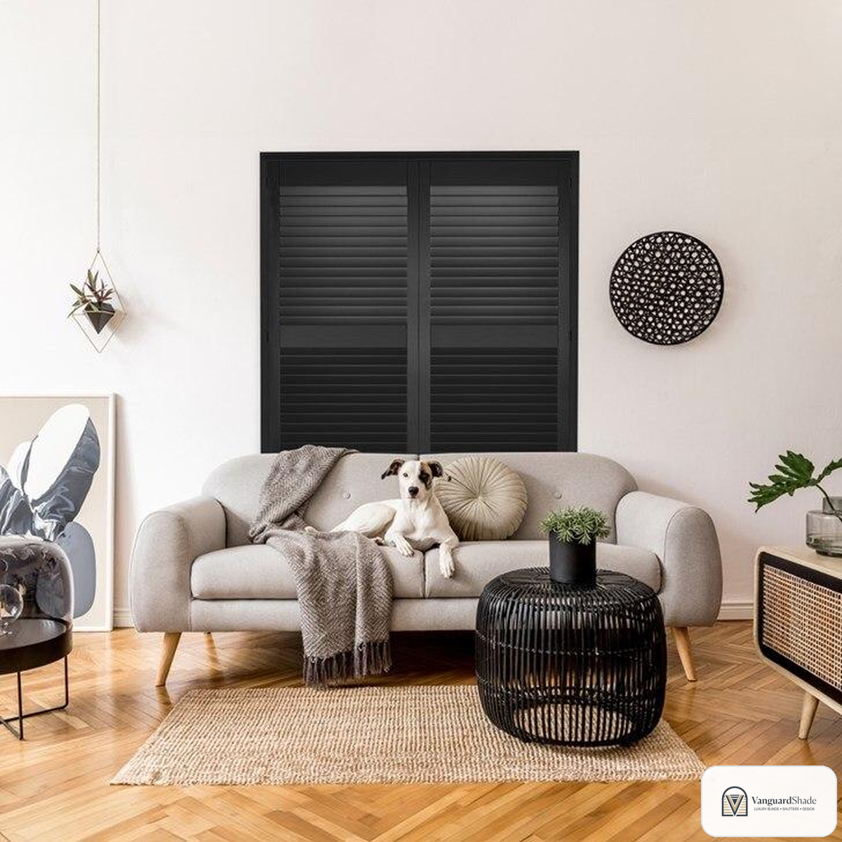 Vanguard Shade 3.5 in. Louver Wood Plantation Shutter, Custom Size - lifestyle