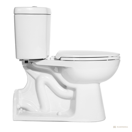 Namimera Rear-Outlet Two-Piece Elongated Toilet, 0.95 GPF Vacuum-Assist, White - profile view