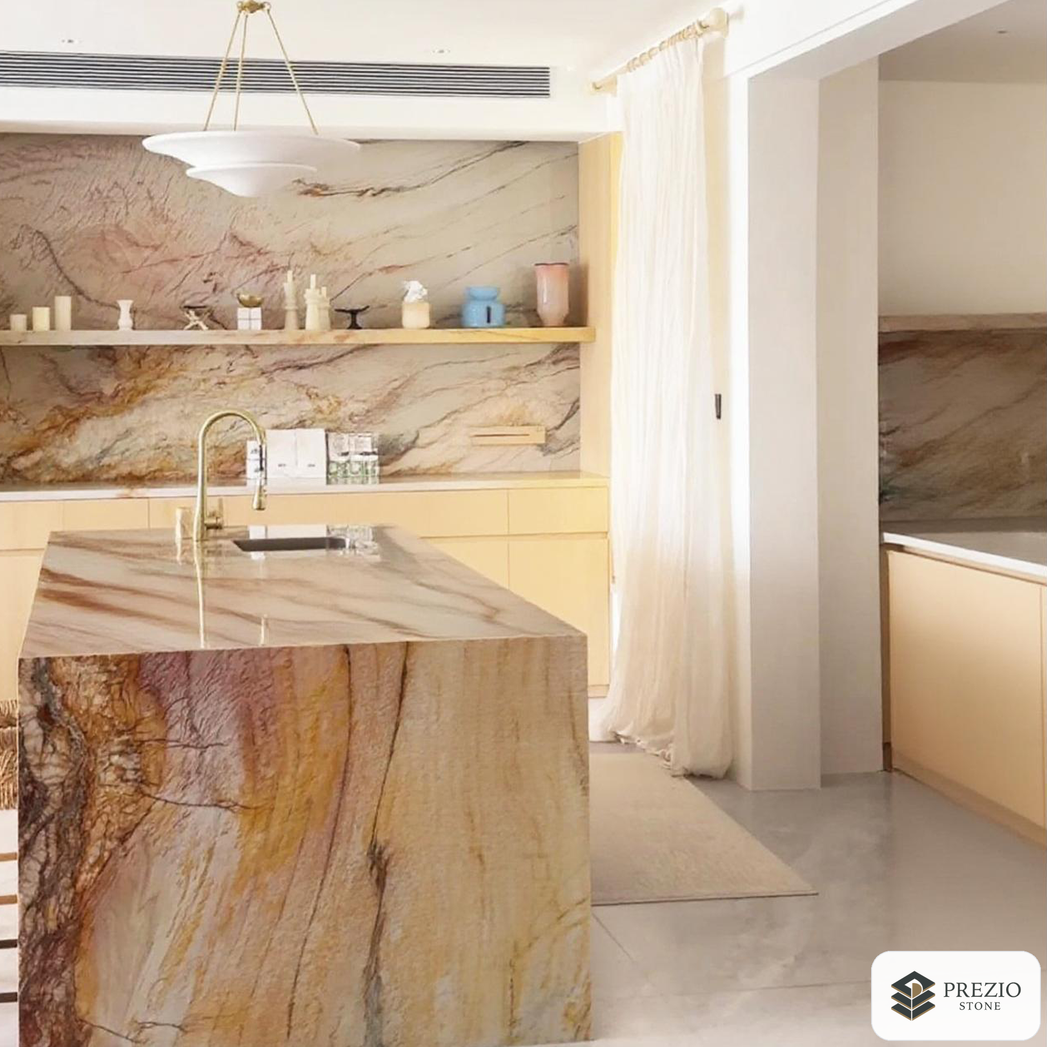 Prezio Stone Translucent Quartzite Slab Program - installed application