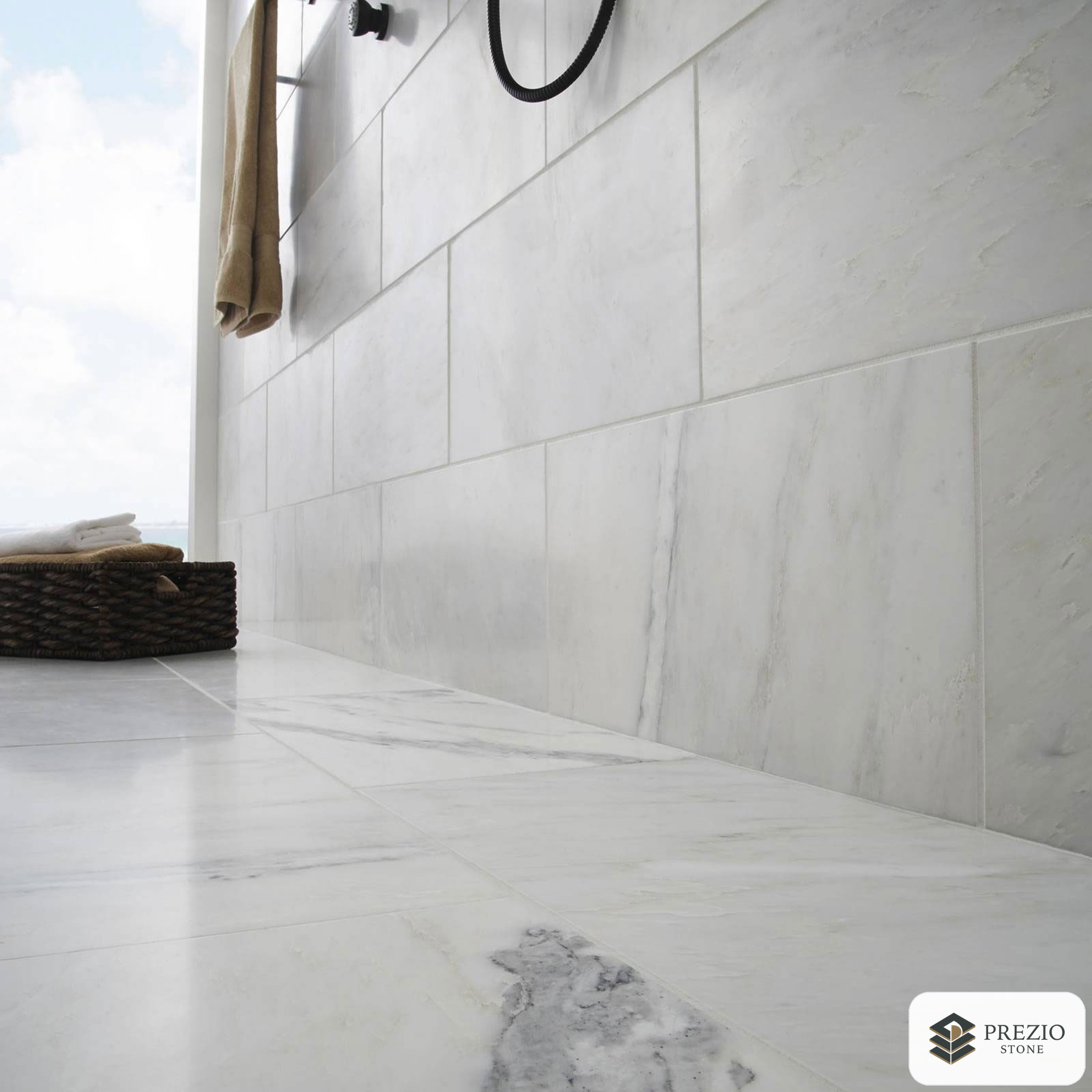 Prezio Stone Arabescato White Marble Slab Program - installed application