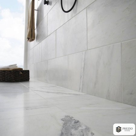 Prezio Stone Arabescato White Marble Slab Program - installed application