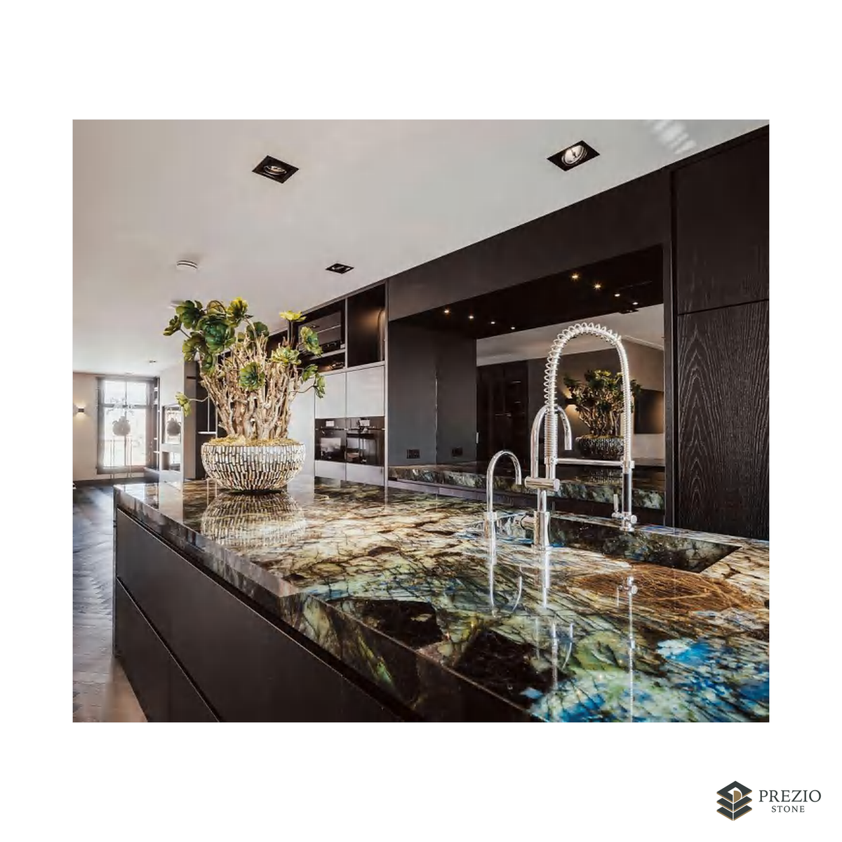 Prezio Stone Lemurian Blue Granite Slab Program - installed application