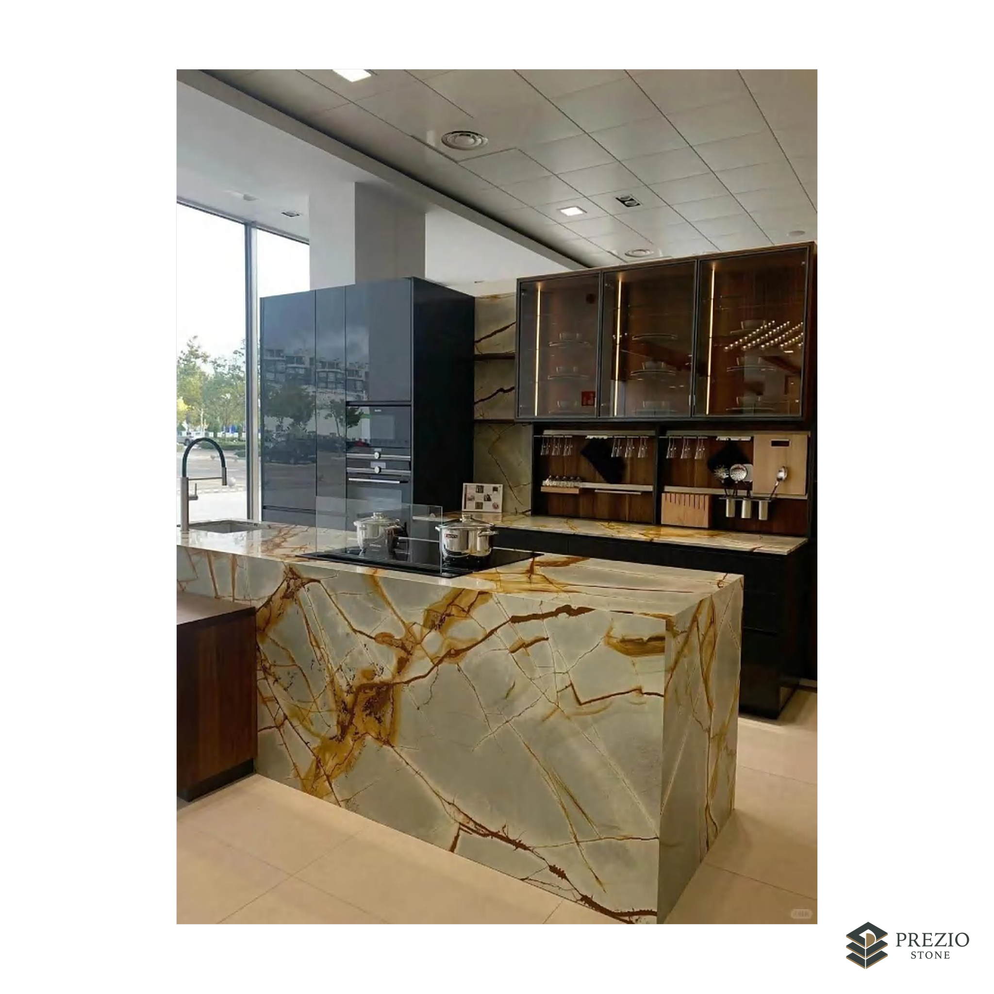Prezio Stone Blue Roma Quartzite Slab Program - installed application