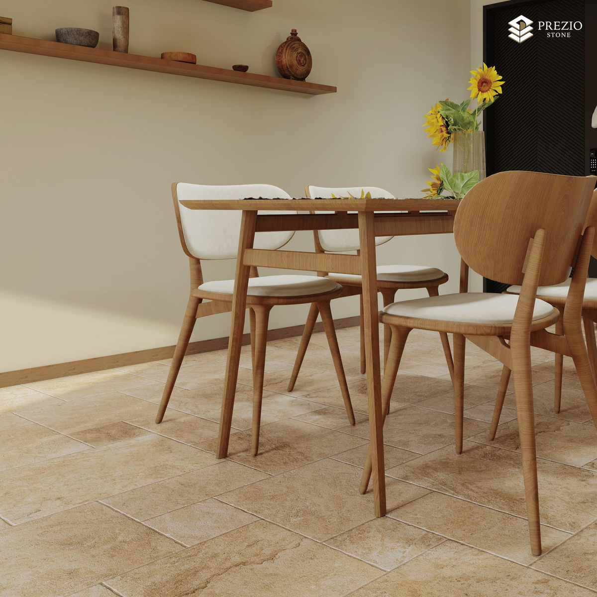 Prezio Stone Brown Sandstone Limestone Look Porcelain Tile, Modular Set - installed application