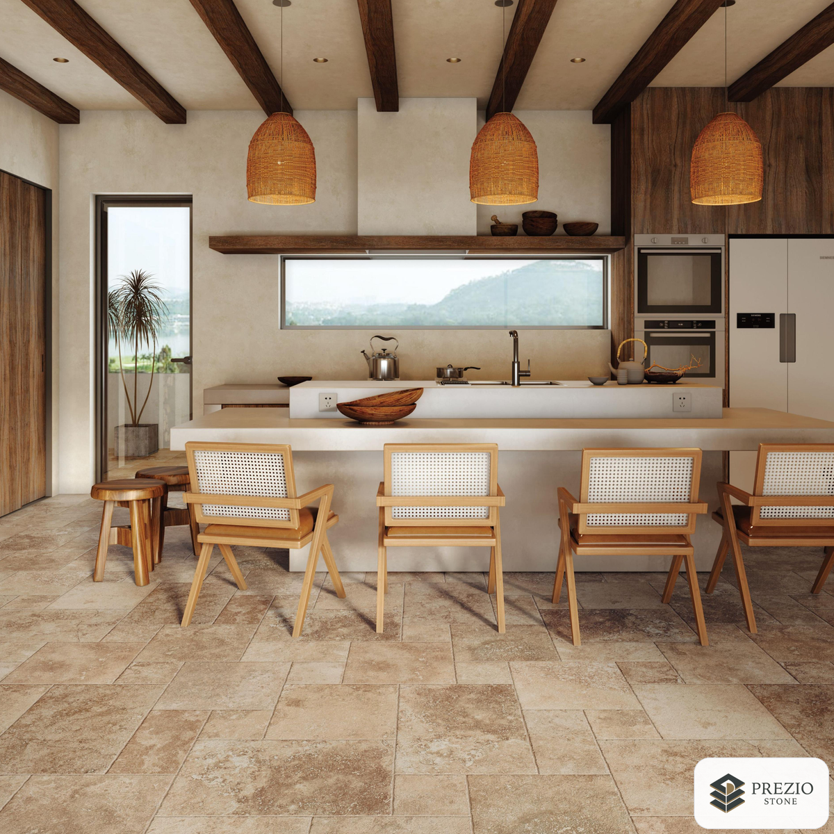 Prezio Stone Berlin Sandstone Limestone Look Porcelain Tile, Modular Set - installed application
