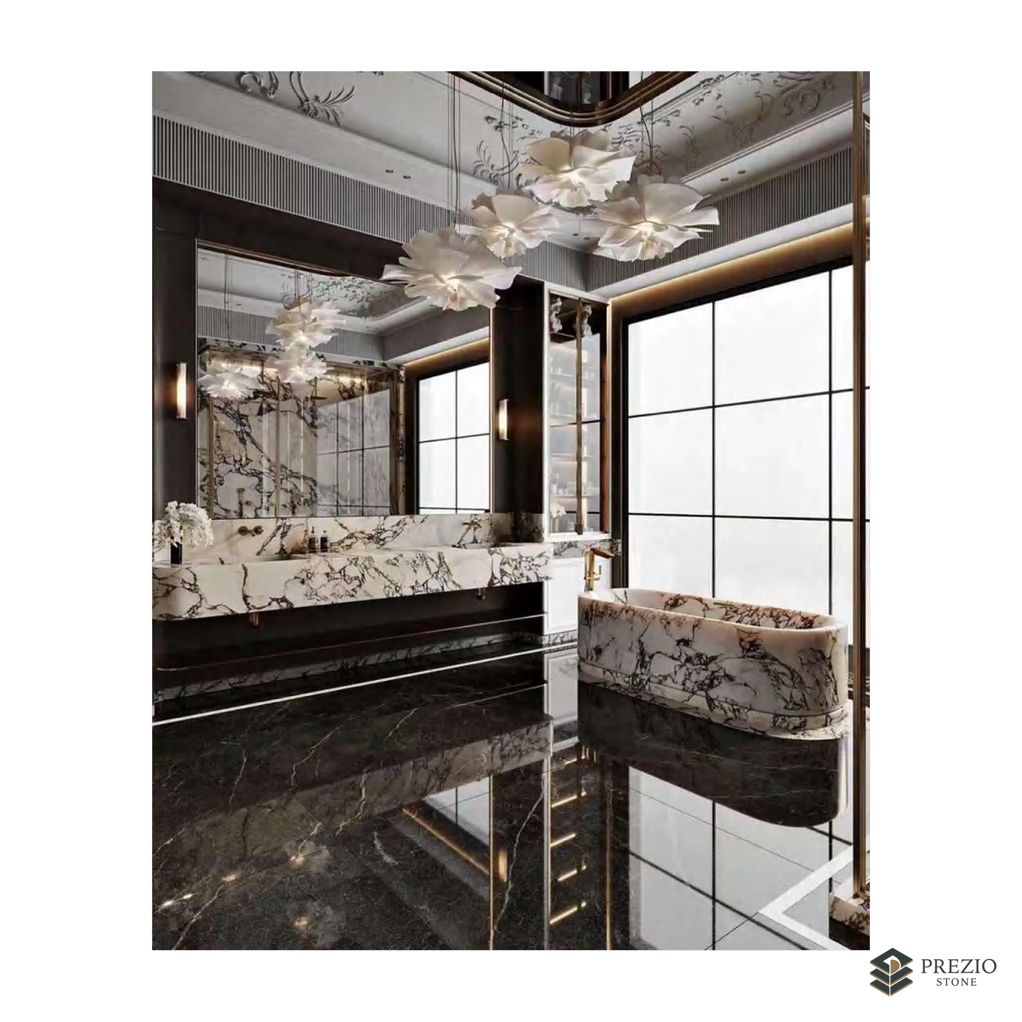 Prezio Stone Calacatta Viola Marble Slab Program - installed application