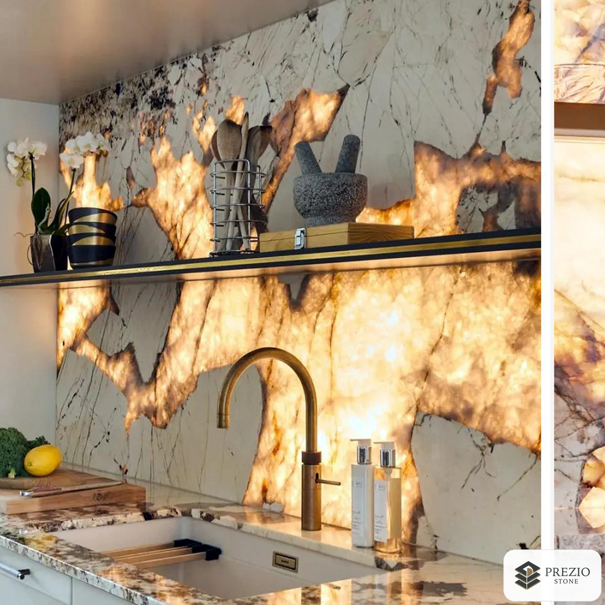 Prezio Stone Translucent Quartzite Slab Program - installed application