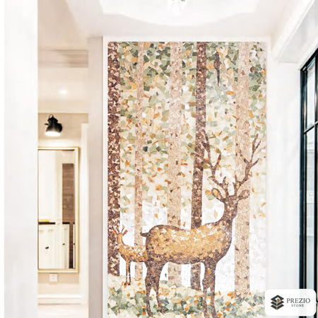 Prezio Stone Autumn Forest Mosaic Mural, Commissioned Stone Wall Art - installed application