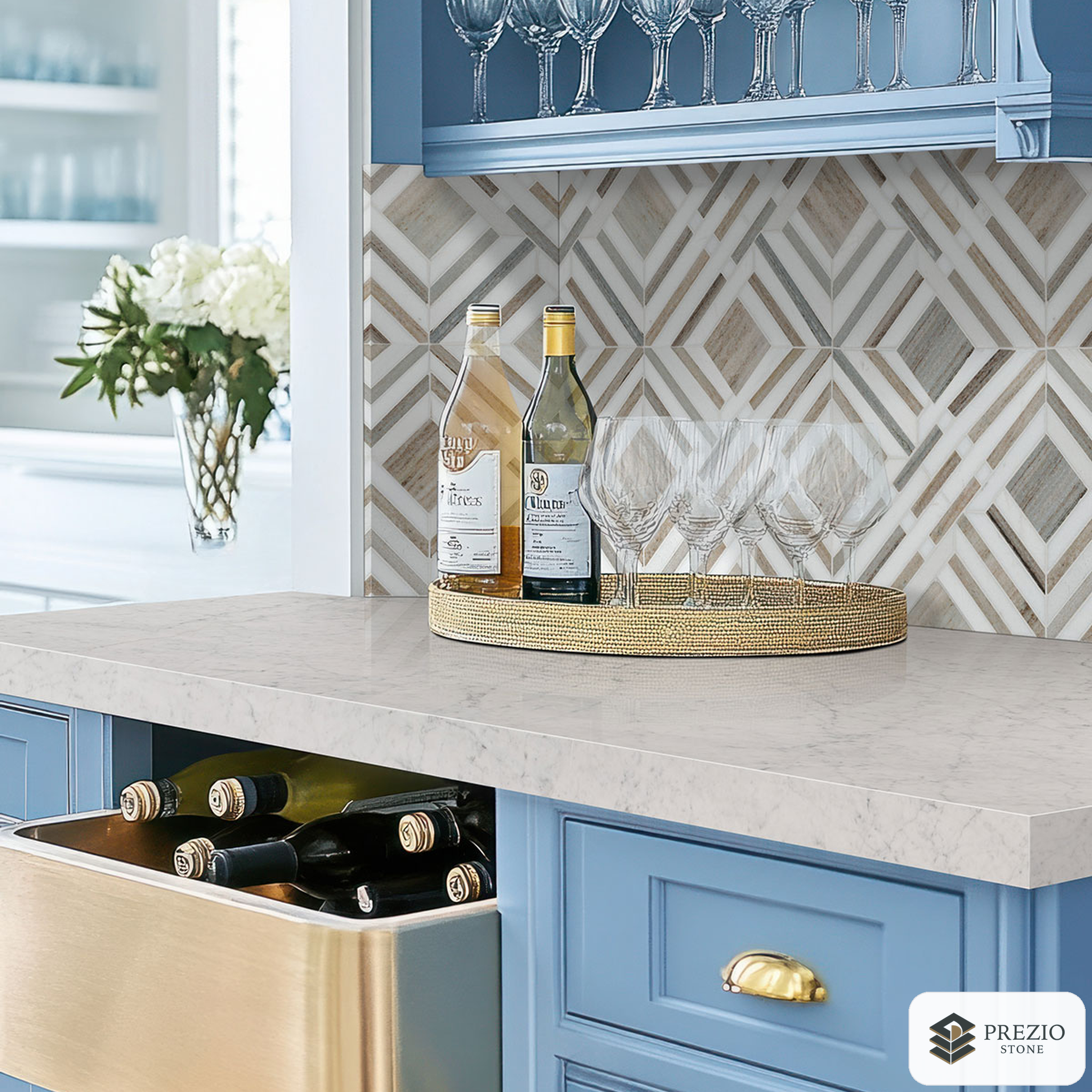 Prezio Stone Carrara White Marble Slab Program - installed application