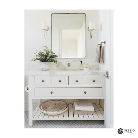 Prezio Stone Calacatta White Marble Slab Program - installed application