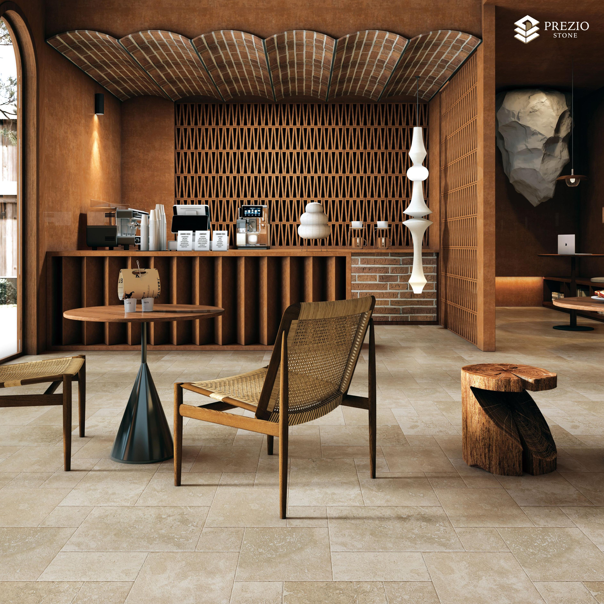 Prezio Stone Impression Cahors Limestone Look Porcelain Tile, Modular Set - installed application
