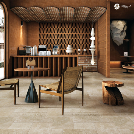 Prezio Stone Impression Cahors Limestone Look Porcelain Tile, Modular Set - installed application