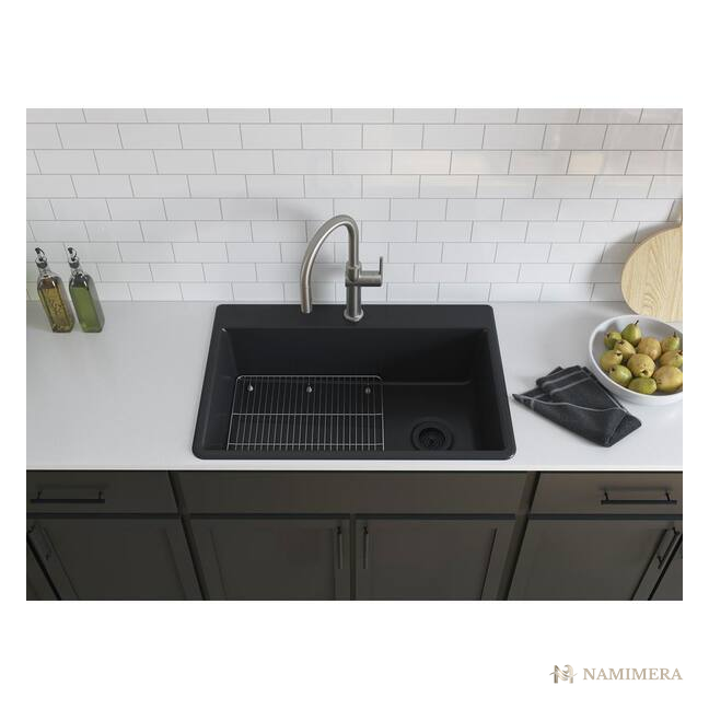 Namimera 33 in. Drop-In Granite Composite Single Bowl Kitchen Sink, Matte Black - product view