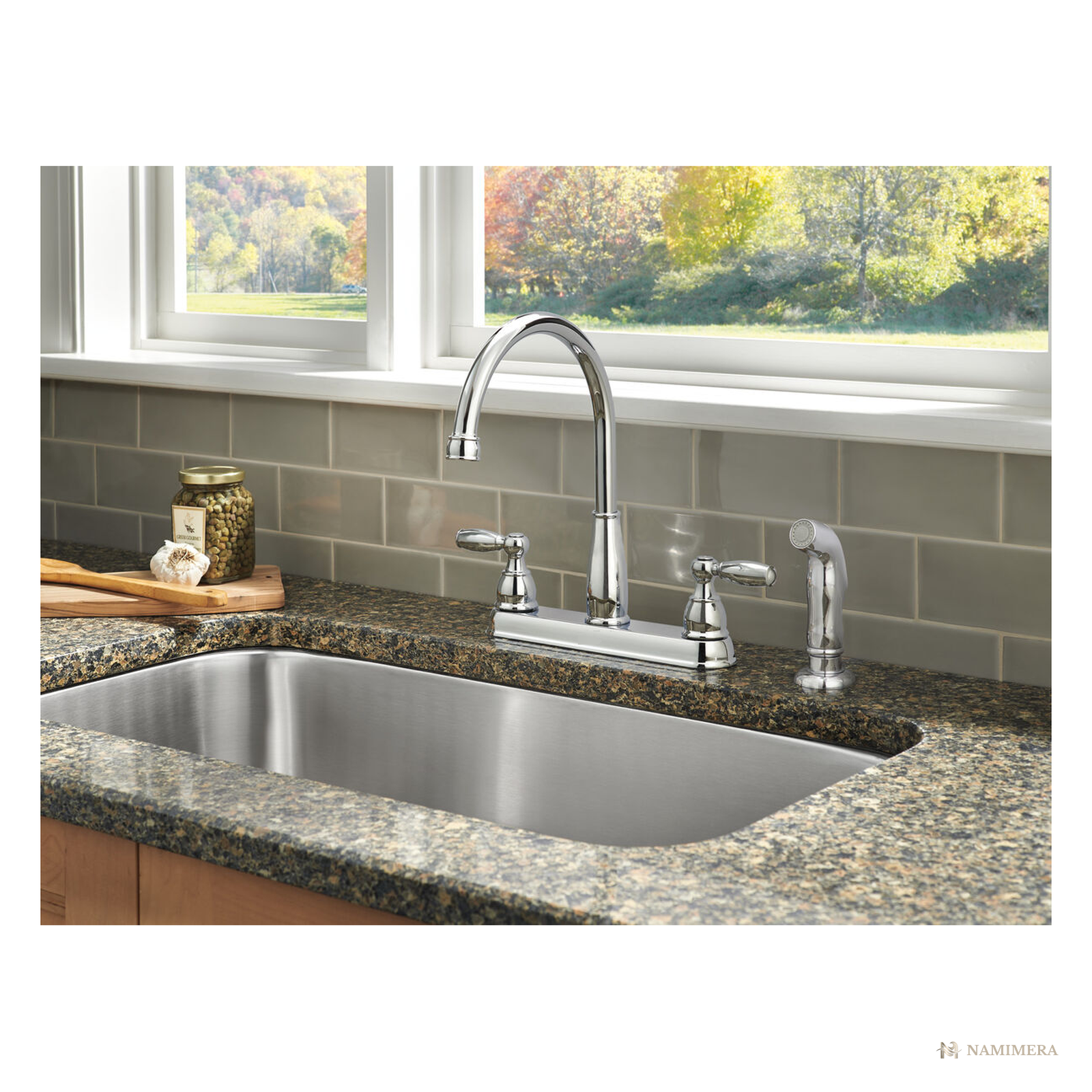 Namimera 2-Handle Standard Kitchen Faucet with Side Sprayer, 1.8 GPM, Chrome - alternate view