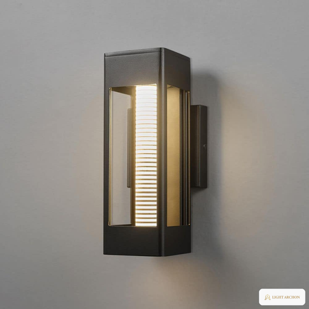 Light Archon Onyx 11 in. Integrated LED Outdoor Wall Sconce with Etched Glass, Matte Black - installed view