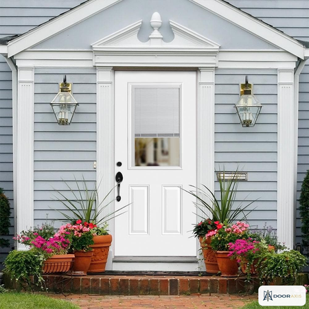 Door Axis 32 in x 80 in Half Lite Internal Blinds Steel Prehung Front Door with Brickmold - installed view