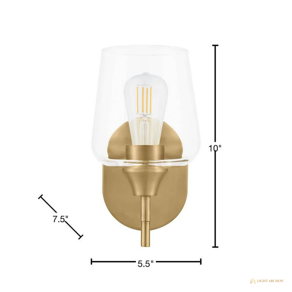 Light Archon Bramwell 5.5 in. 1-Light Wall Sconce with Clear Glass Bell Shade, Antique Brass - installed view