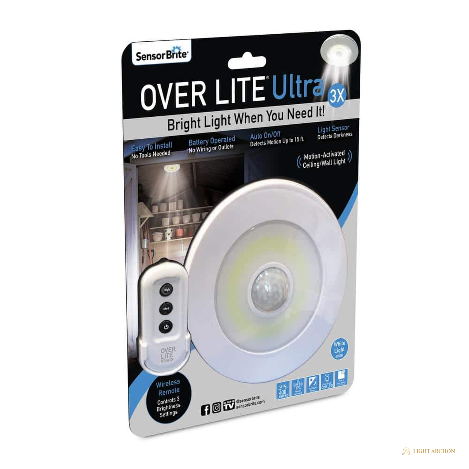 Light Archon Sentry Motion Activated LED Overhead Puck Light with Remote - installed view