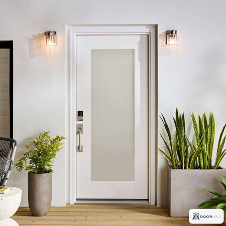 Door Axis 36 in x 80 in Switchable Privacy Glass Full Lite Fiberglass Prehung Front Door - installed view