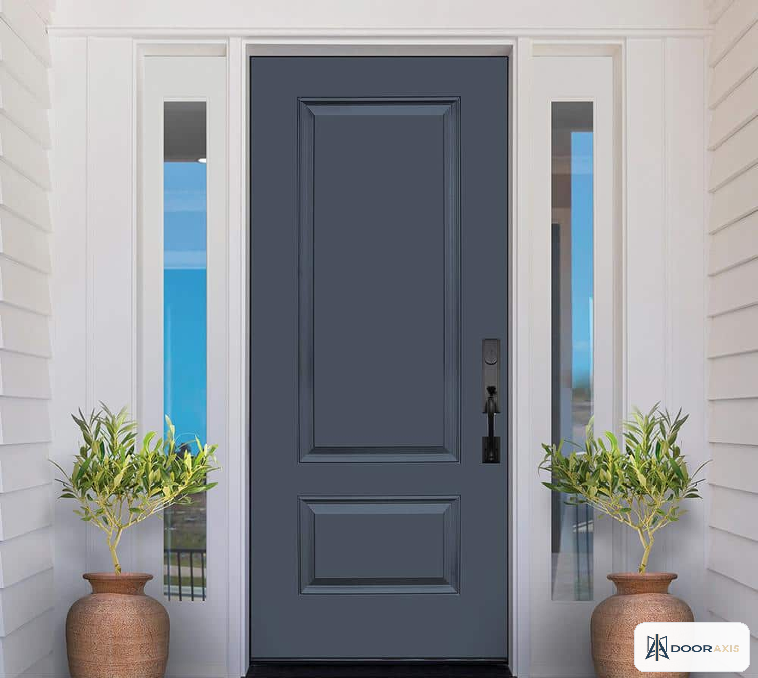 Door Axis 36 in x 80 in Customizable Fiberglass Prehung Front Door, Low-E Glass - installed view
