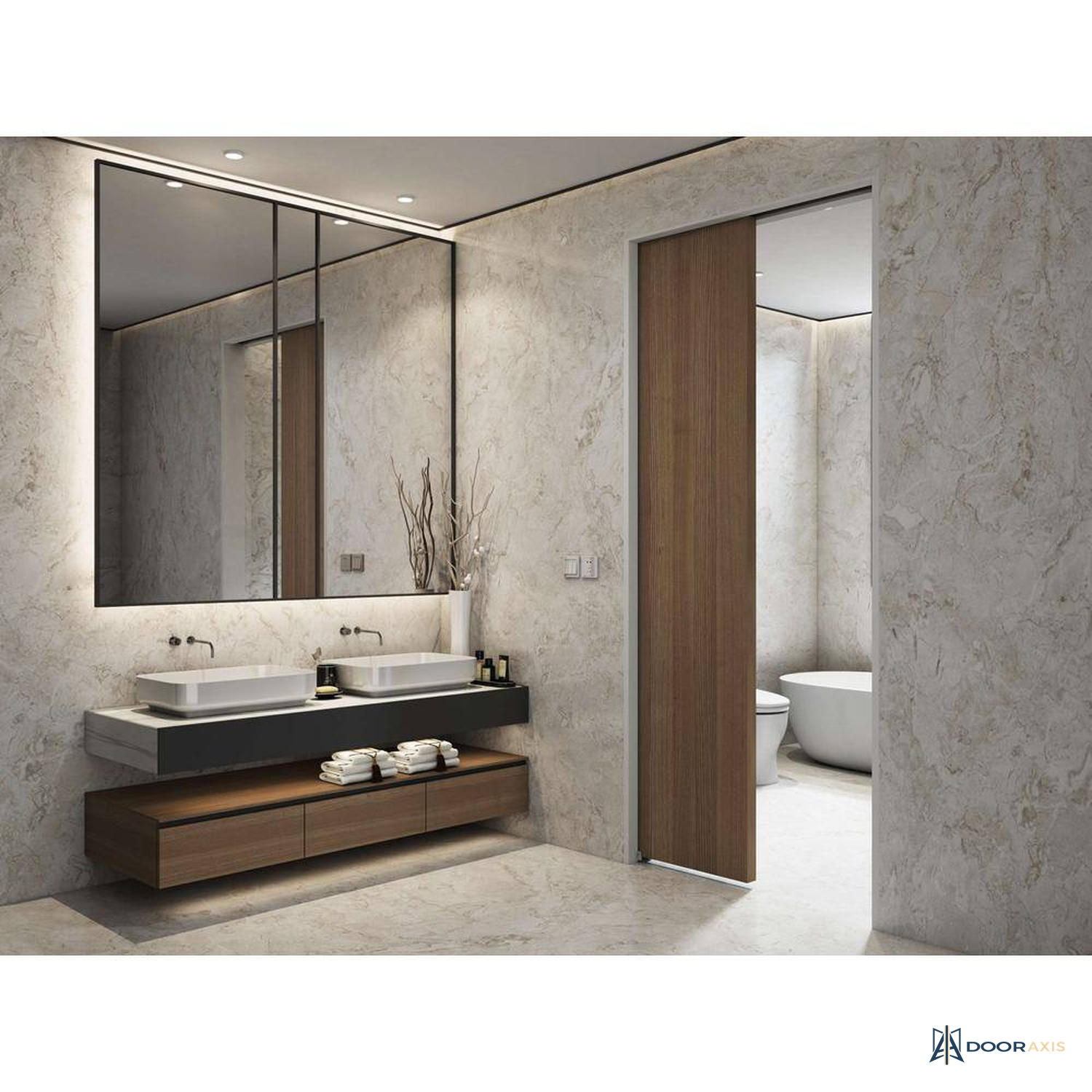Door Axis Soft Close Aluminum Track Pocket Door Frame Kit, 24 to 36 in Doors up to 84 in - installed view