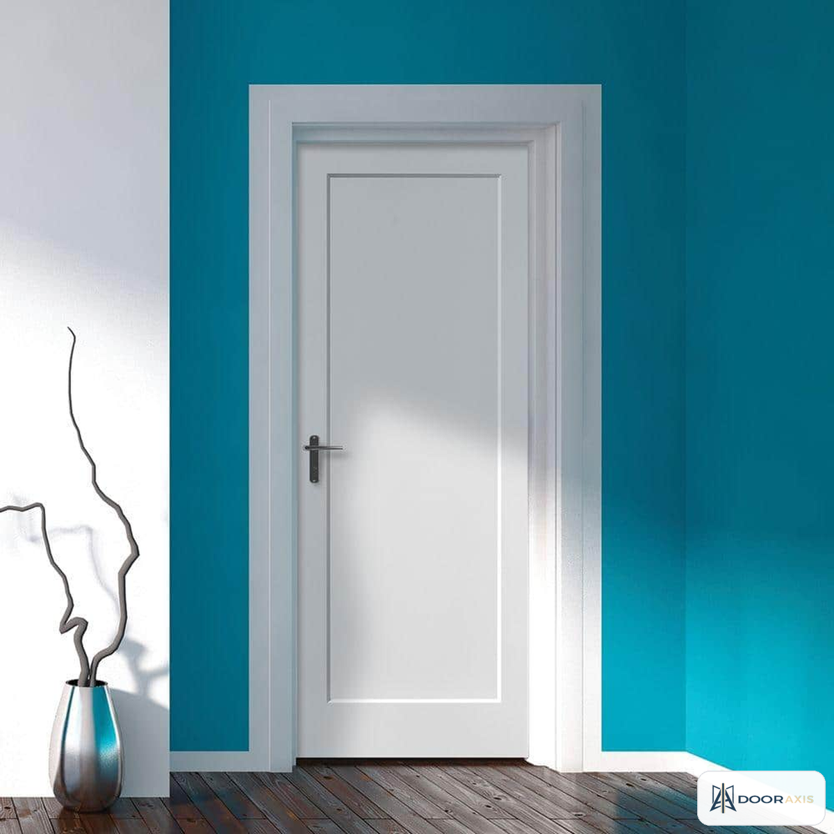 Door Axis 28 in x 80 in 1-Panel Shaker Solid Core Composite Prehung Interior Door, Primed White - installed view