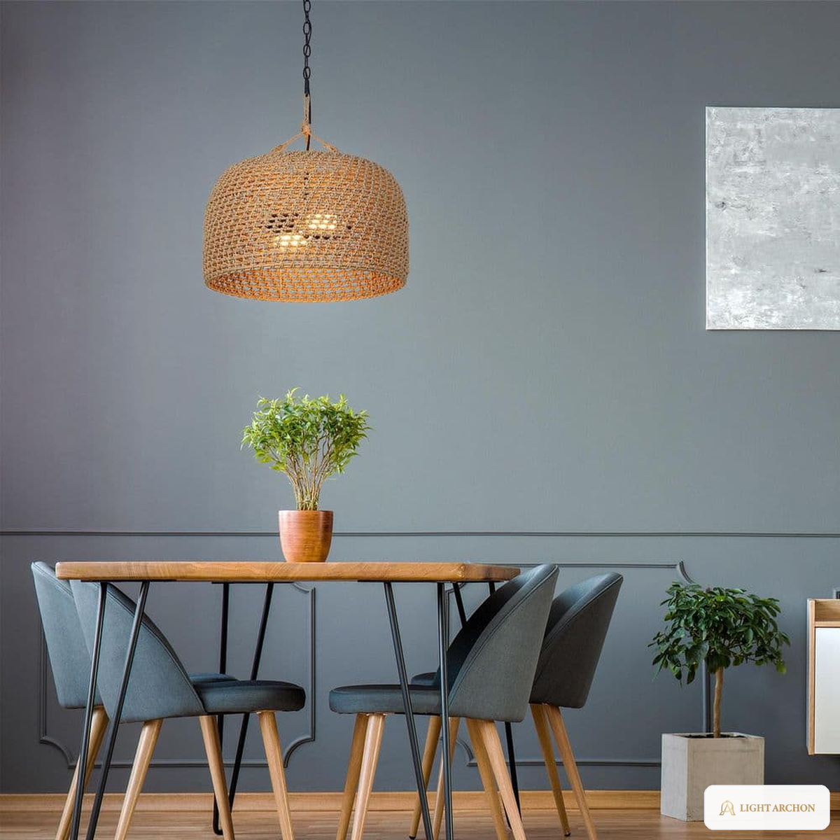 Light Archon Palmera 18 in. 2-Light Woven Dome Pendant - installed view