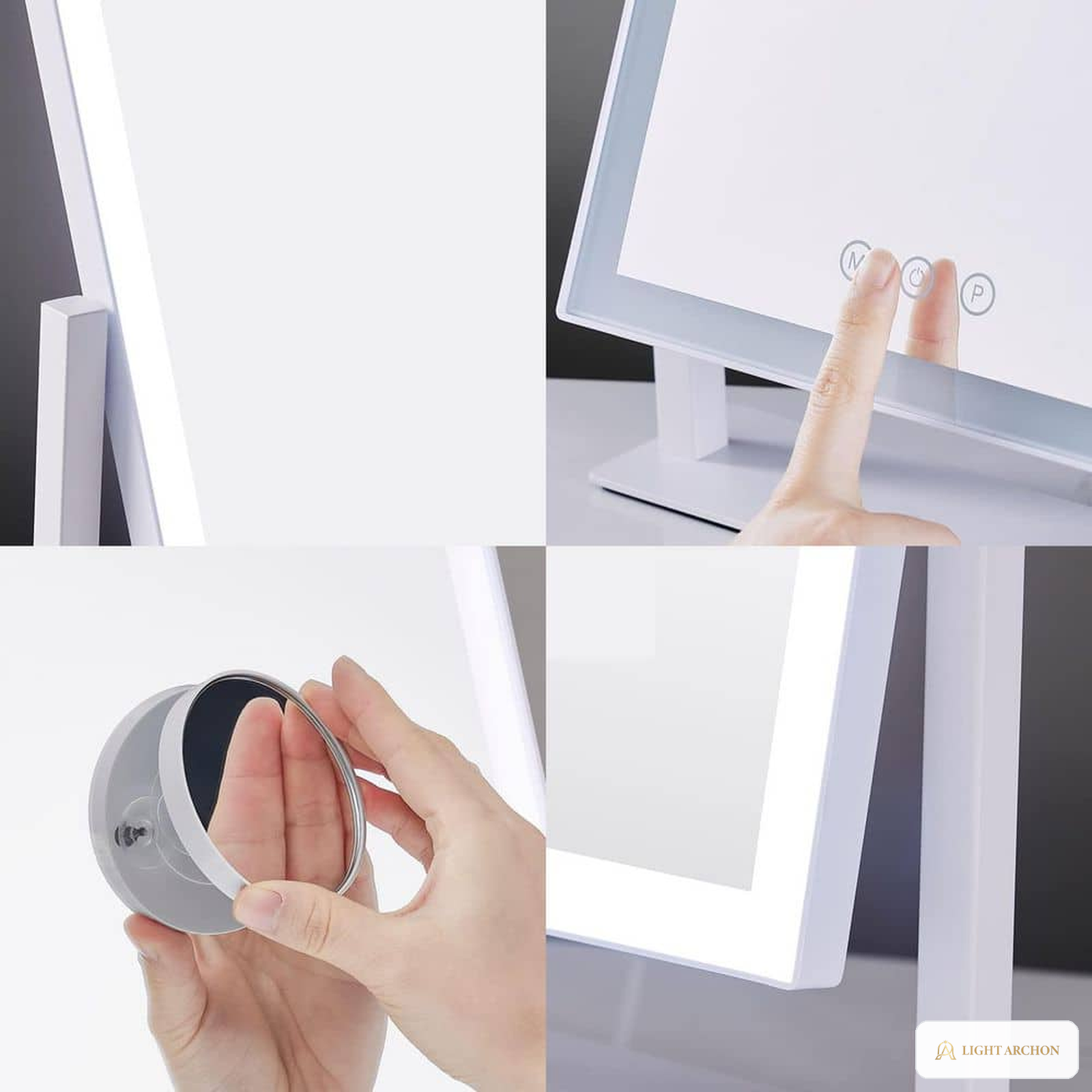Light Archon Mirelle 17.3 in. LED Lighted Vanity Mirror with 5X Magnification Detail Mirror, Silver - installed view