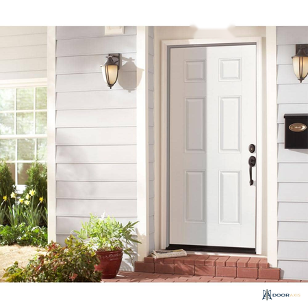 Door Axis 36 in x 80 in 6-Panel Steel Prehung Front Door with Brickmold - installed view
