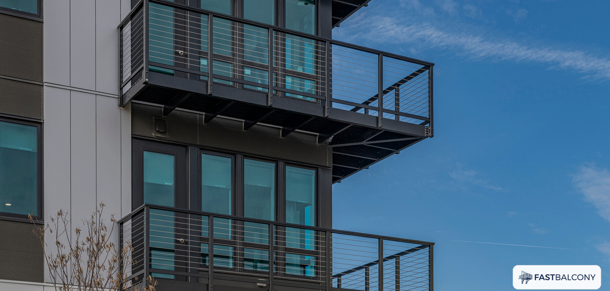 Fast Balcony Cable Railing Bolt-On Aluminum Balcony System - installed view