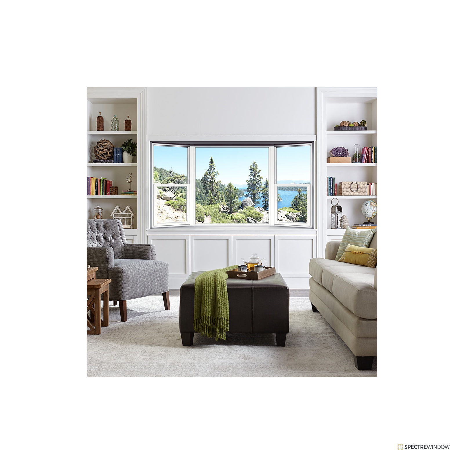 Spectre Window 81 in. x 50 in. Vinyl Bay Window with Single Hung Flankers and Low-E Glass - installed view