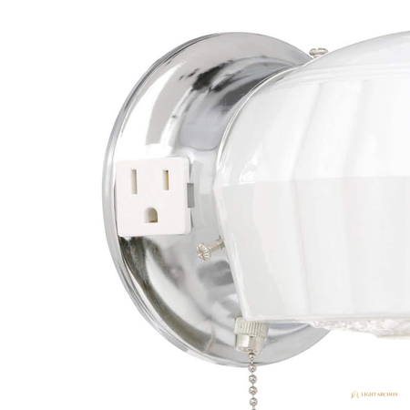 Light Archon Clarion 5.25 in. 1-Light Wall Fixture with Outlet and Pull Chain, Chrome - installed view