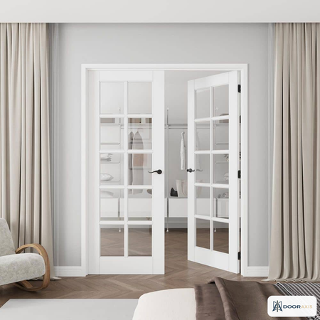 Door Axis 60 in x 80 in 10-Lite Clear Tempered Glass Solid MDF Core Double Prehung Interior French Door - installed view