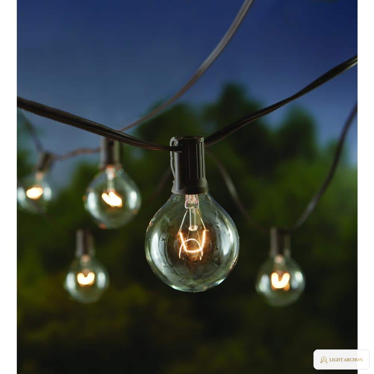 Light Archon Arbor 12 ft. Cafe Patio Light Strand, 12 Clear Round Lamps - installed view