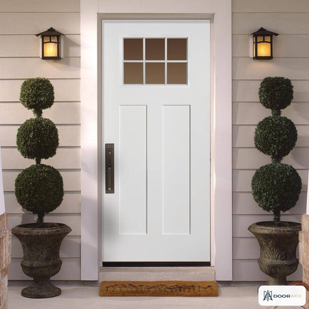 Door Axis 36 in x 80 in Craftsman 6-Lite Fiberglass Prehung Front Door with Brickmold - installed view