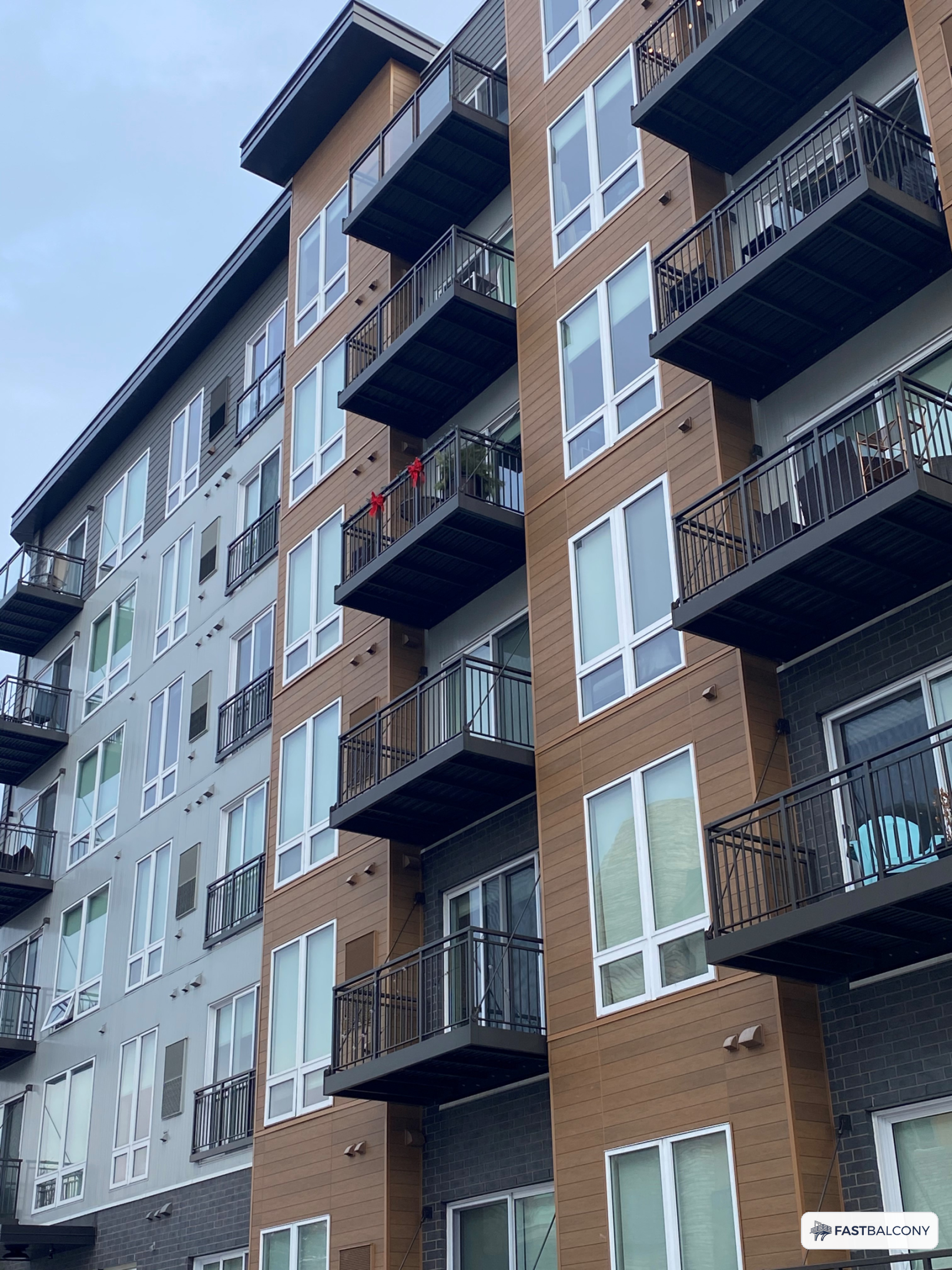 Fast Balcony 5 ft x 10 ft Heavy-Duty Bolt-On Aluminum Balcony System, Sling-Set Installation - installed view